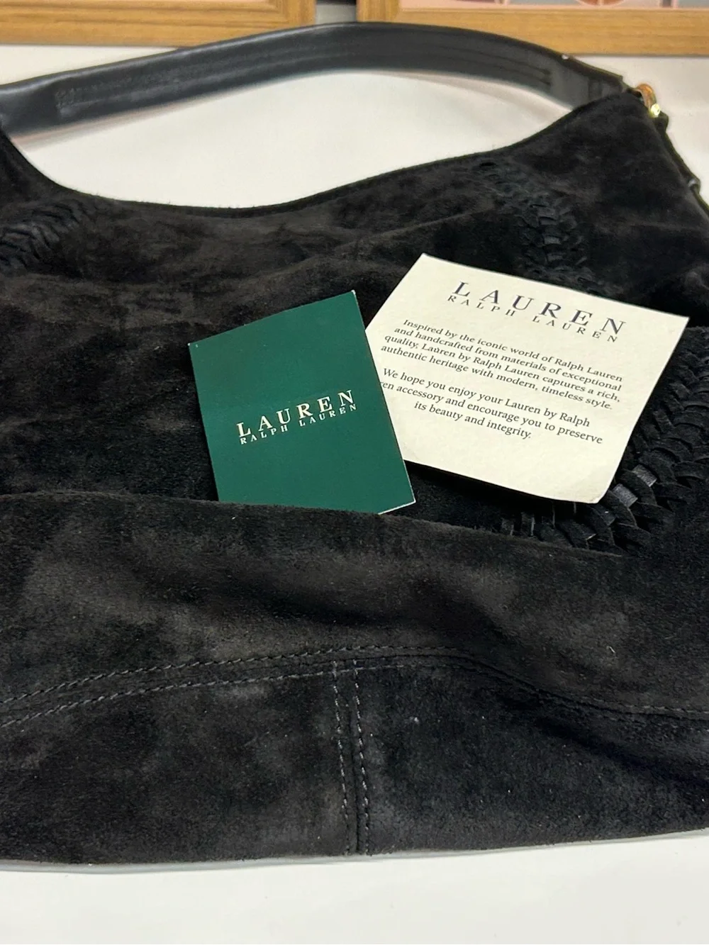 NWOT Ralph Lauren Indian Cove black suede hobo